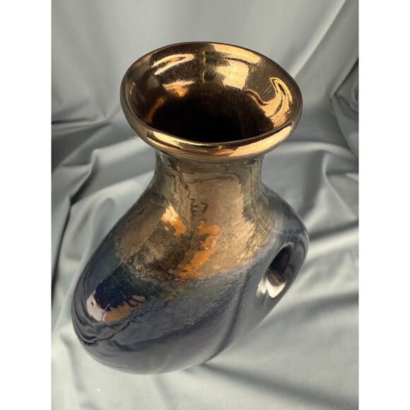 Vintage Studio Pottery Vase Copper Luster Glaze Sculptural Handle 9.5x7 - Picture 5 of 6